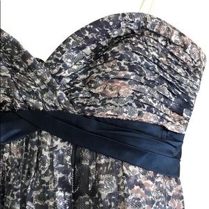 BCBGMaxAzria Strapless Watercolor Print Silk Gown
